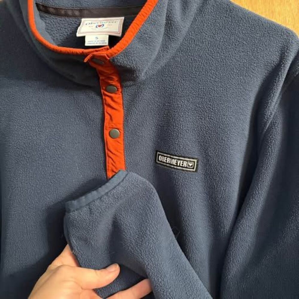 Obermeyer Men’s Fleece Quarter Snap Elbow Patches Orange Blue Men's S - Picture 5 of 10